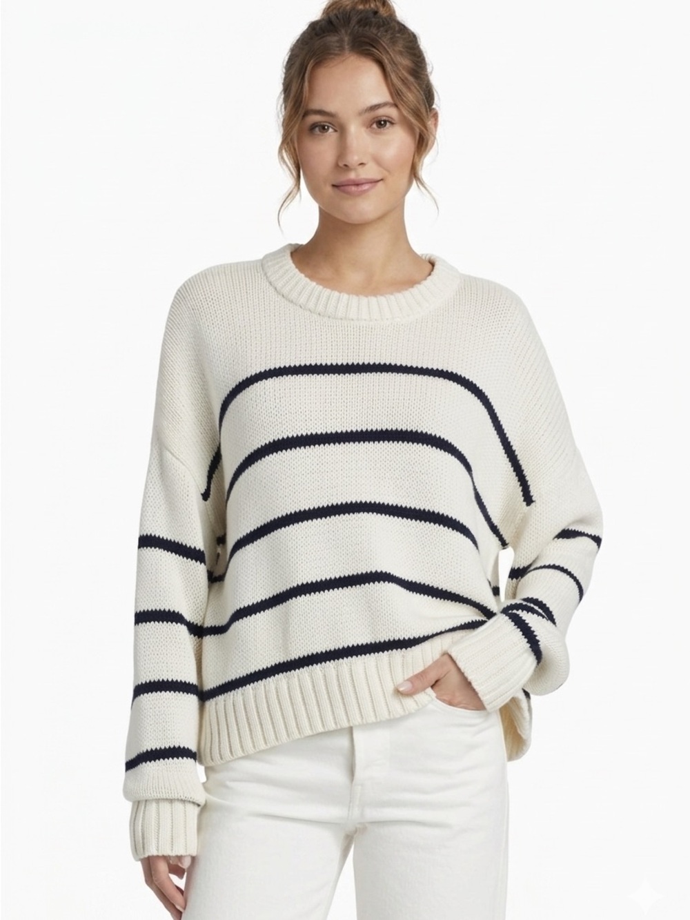 Jenni Kayne Chloe Striped Cotton Crewneck Sweater Small